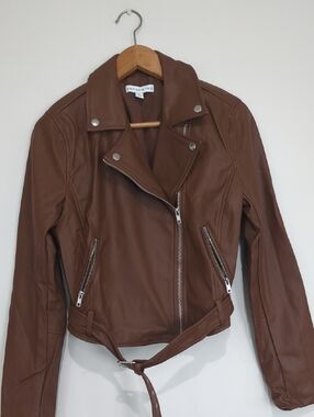 Brown Faux Leather Moto Jacket